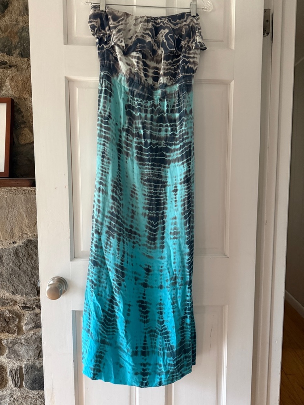 Gypsy 05 Turquoise and Navy Tie-Dye Strapless Maxi Dress